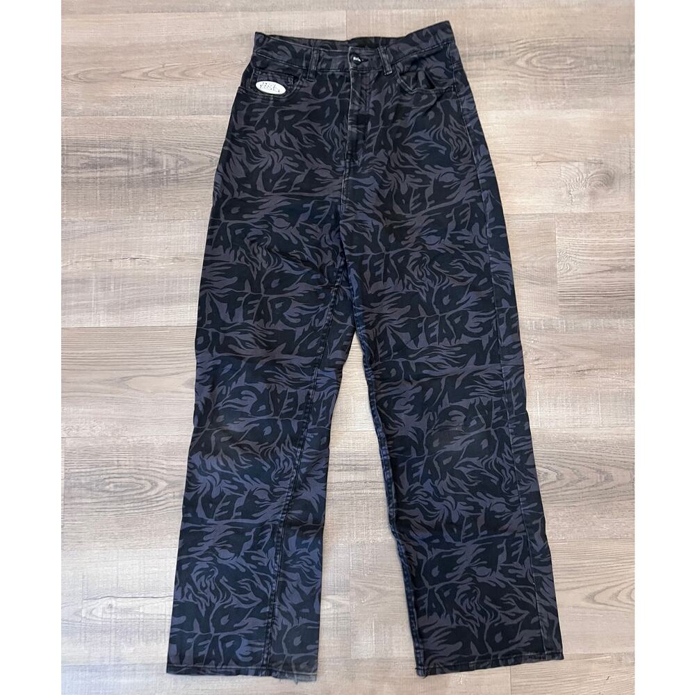 No Fear x H&M Wide Leg All Over Graffiti Print Jeans